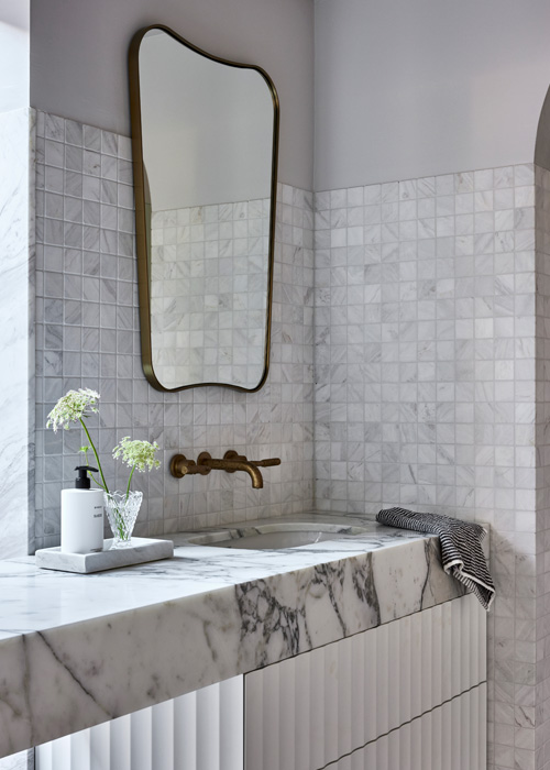 marble and brass vanity at Woollahra bathroom project