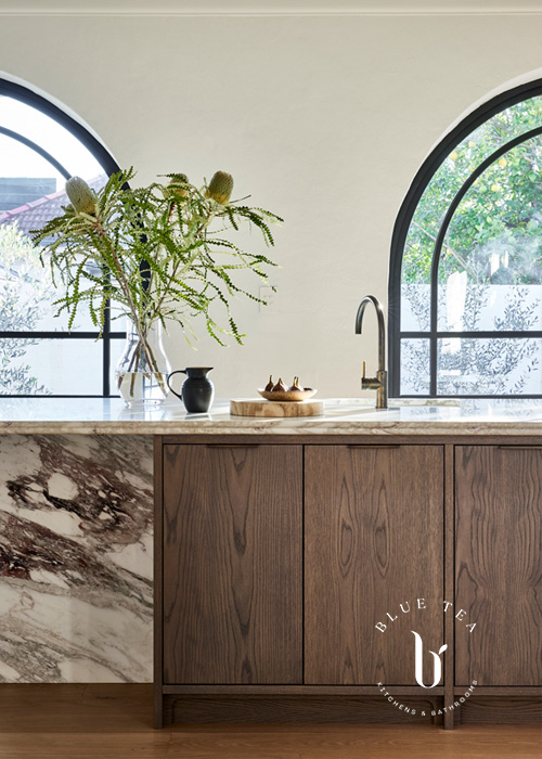 marble and timber island in Woollahra