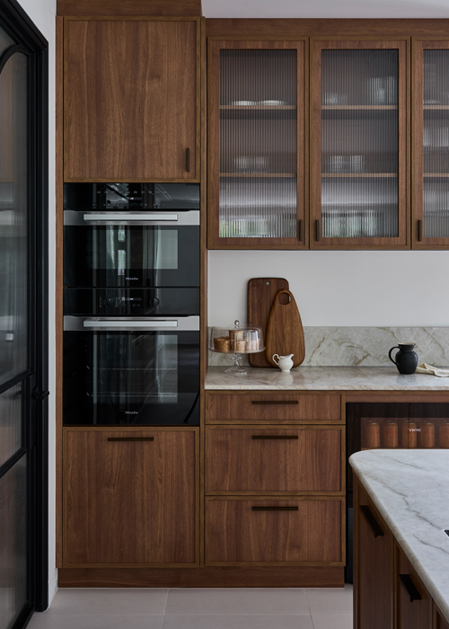 Fluted glass doors with a slimline timber detailing at Mosman.