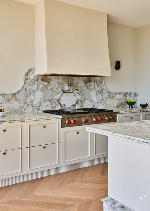 Scalloped marble, fluted kickboards and detailed joinery at our Vaucluse kitchen.