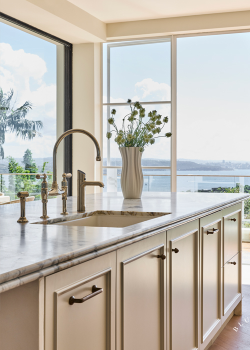 Harbour views and detailed joinery at our Vaucluse kitchen.